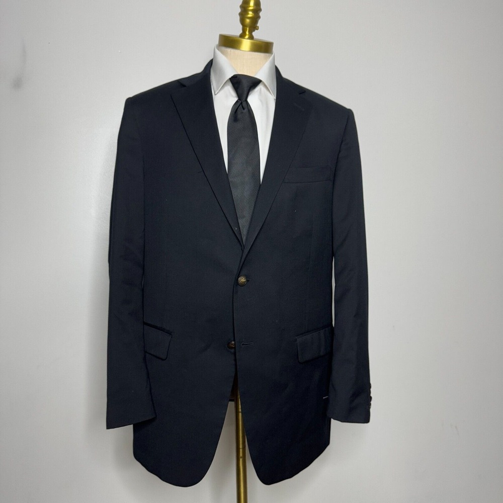 Hart Schaffner & Marx Blazer Sport Coat‎ Mens 44L Solid Black Wool